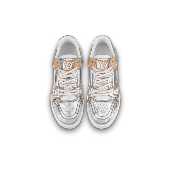 Louis Vuitton Metallic Silver Beige White Low Top Trainer Sneaker UK 9 US 10 11 - Picture 8 of 16